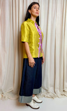 • REIMAGINED • Silk Tie Shirt [ Green/ Yellow, Purple Ties, Short Sleeves, Size 10-12 ]