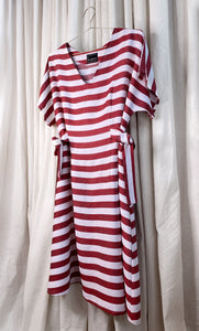 • SAMPLE • EVE DRESS ~ CONVERTIBLE ~ POMEGRANATE [ Red & White Striped, Waist Ties ]