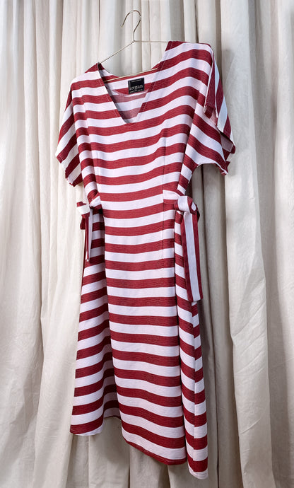 • SAMPLE • EVE DRESS ~ CONVERTIBLE ~ POMEGRANATE [ Red & White Striped, Waist Ties ]