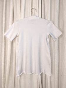• SAMPLE • RIBBED MOCK NECK TEE ~ WHITE [ Cotton, Short Sleeved, Size Small ]
