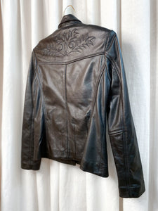 • PRE-LOVED • EMBROIDERED LEATHER JACKET [ Black Blazer, Size Small ]