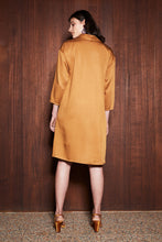 LEAF LITTER DRESS [ Mustard Orange Tencel, Long Sleeves, Roll Neck ]