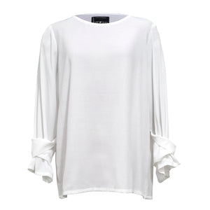 LIMESTONE TOP M/L [ Textured White, Gathered Long Sleeves ]