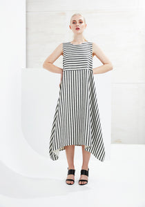 • PRE~LOVED • LATITUDE LONGITUDE DRESS [ Linen, Wrap, Cream & Black Striped, Size S/M ]