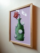 LIMITED EDITION PRINT 'Tulip, Bottle'. 10% DONATED [ Green Vase, White Balls, Red Flower, Purple Background ]