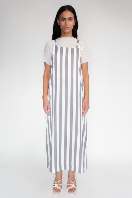 KEEGAN CLASSIC PINAFORE [ Grey And White Striped ]