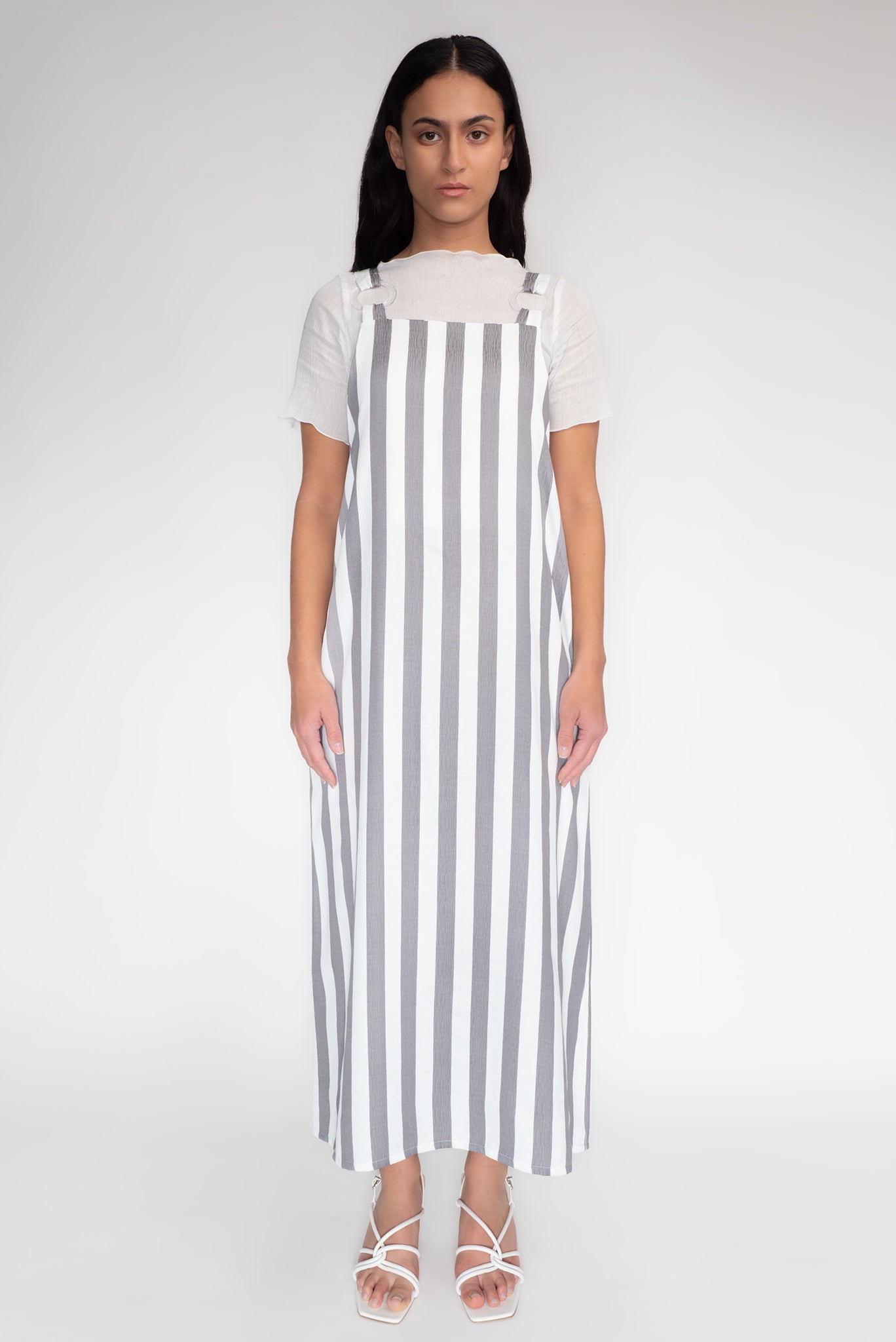 KEEGAN CLASSIC PINAFORE [ Grey And White Striped ]