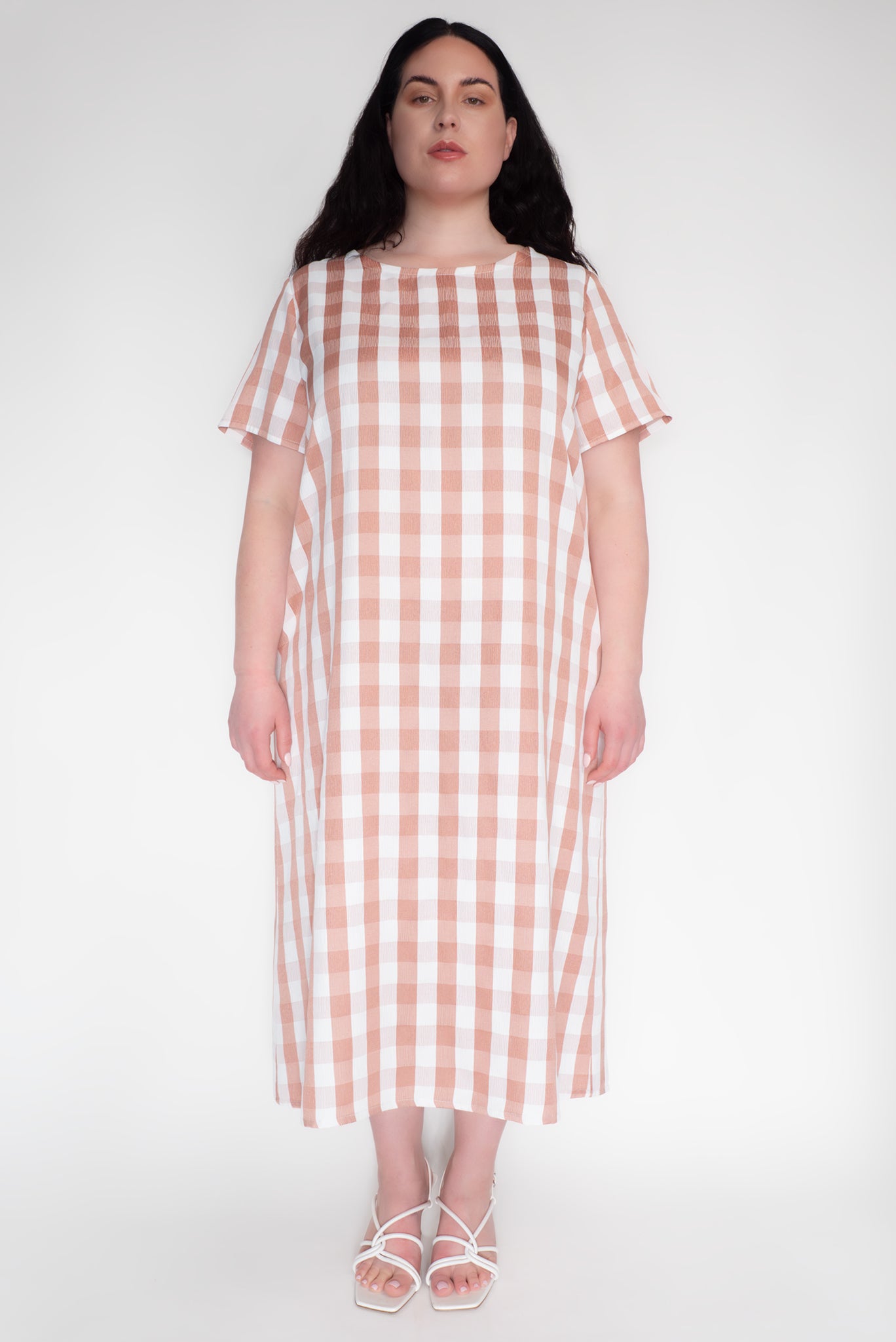KEEGAN CLASSIC SHORT SLEEVED DRESS [ Pink And White Gingham ]