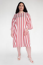 KEEGAN CLASSIC 3/4 SLEEVED DRESS [ Red And White Striped ]