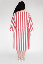 KEEGAN CLASSIC 3/4 SLEEVED DRESS [ Red And White Striped ]