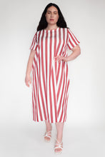 KEEGAN CLASSIC SHORT SLEEVED DRESS [ Red And White Striped ]