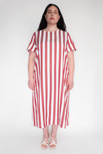 KEEGAN CLASSIC SHORT SLEEVED DRESS [ Red And White Striped ]