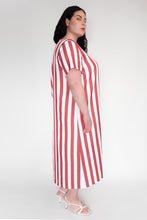 KEEGAN CLASSIC SHORT SLEEVED DRESS [ Red And White Striped ]