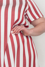 KEEGAN CLASSIC SHORT SLEEVED DRESS [ Red And White Striped ]