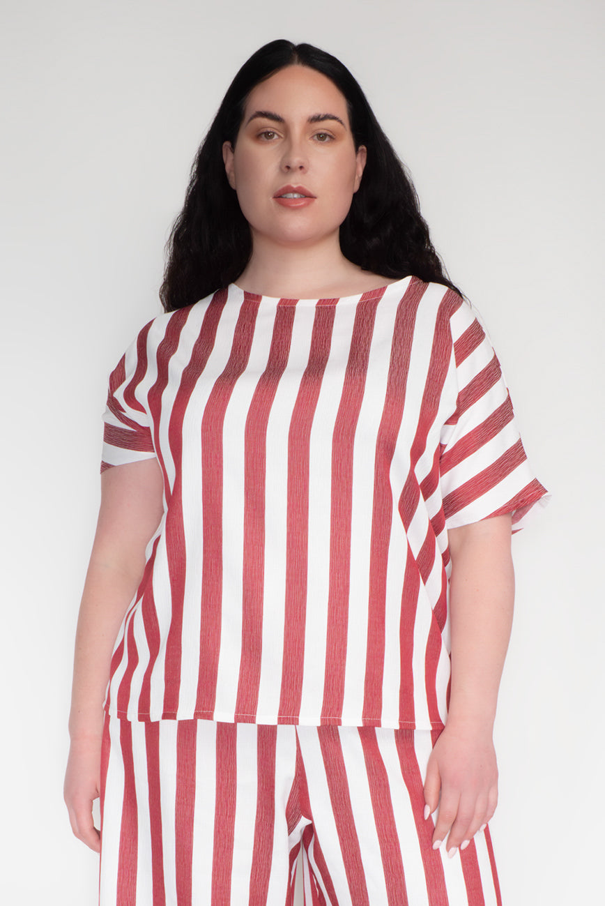 KEEGAN CLASSIC TOP [ Red And White Striped ]