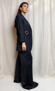 $100 OFF OFFER • OUT OF OFFICE SUIT JACKET [ Wool Blend, Black Tie Blazer, Gold Eyelets, Size Small ]
