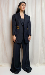 $100 OFF OFFER • OUT OF OFFICE SUIT JACKET [ Wool Blend, Black Tie Blazer, Gold Eyelets, Size Small ]