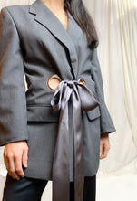 $100 OFF OFFER • OUT OF OFFICE SUIT JACKET [ Wool Blend, Charcoal Tie Blazer, Silver Eyelets, Up To Size Medium / Large ]