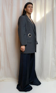 $100 OFF OFFER • OUT OF OFFICE SUIT JACKET [ Wool Blend, Charcoal Tie Blazer, Silver Eyelets, Up To Size Medium / Large ]