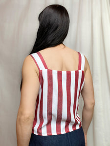 • FREEBIE • ONE OF A KIND FORBIDDEN FRUIT TANK~ REVERSIBLE ~ POMEGRANATE [ Red & White Stripe Tie Top, Size Small ]
