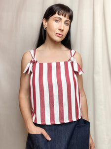 • FREEBIE • ONE OF A KIND FORBIDDEN FRUIT TANK~ REVERSIBLE ~ POMEGRANATE [ Red & White Stripe Tie Top, Size Small ]