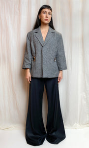 OUT OF OFFICE SUIT JACKET [ Textured Grey Tie Blazer, Silver Eyelets, Up To Size Medium / Large ]