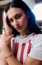 RIPPLE BRACELET [ White Gold Plated, Chunky Textured Chain, Silver Toned ]