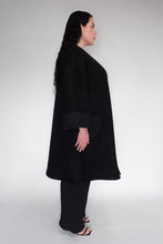 DRIZZLE COAT [ Black Wool, Large Cuffs, Wavy Pockets & Waist Tie ]