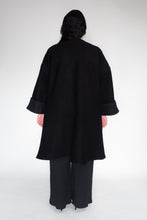 DRIZZLE COAT [ Black Wool, Large Cuffs, Wavy Pockets & Waist Tie ]