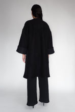 DRIZZLE COAT [ Black Wool, Large Cuffs, Wavy Pockets & Waist Tie ]