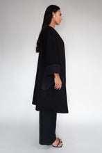 DRIZZLE COAT [ Black Wool, Large Cuffs, Wavy Pockets & Waist Tie ]