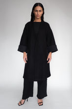 DRIZZLE COAT [ Black Wool, Large Cuffs, Wavy Pockets & Waist Tie ]