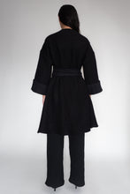 DRIZZLE COAT [ Black Wool, Large Cuffs, Wavy Pockets & Waist Tie ]