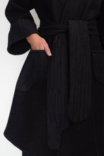 DRIZZLE COAT [ Black Wool, Large Cuffs, Wavy Pockets & Waist Tie ]