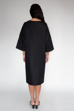 KEEGAN CLASSIC 3/4 SLEEVED DRESS [ Black Cotton Sateen, Light, Wide Sleeves ]