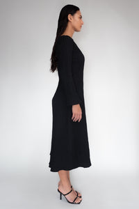 DRIZZLE LONG SLEEVED DRESS [ Black Cotton, Crinkled Texture ] (Copy)