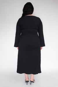 DRIZZLE LONG SLEEVED DRESS [ Black Cotton, Crinkled Texture ] (Copy)