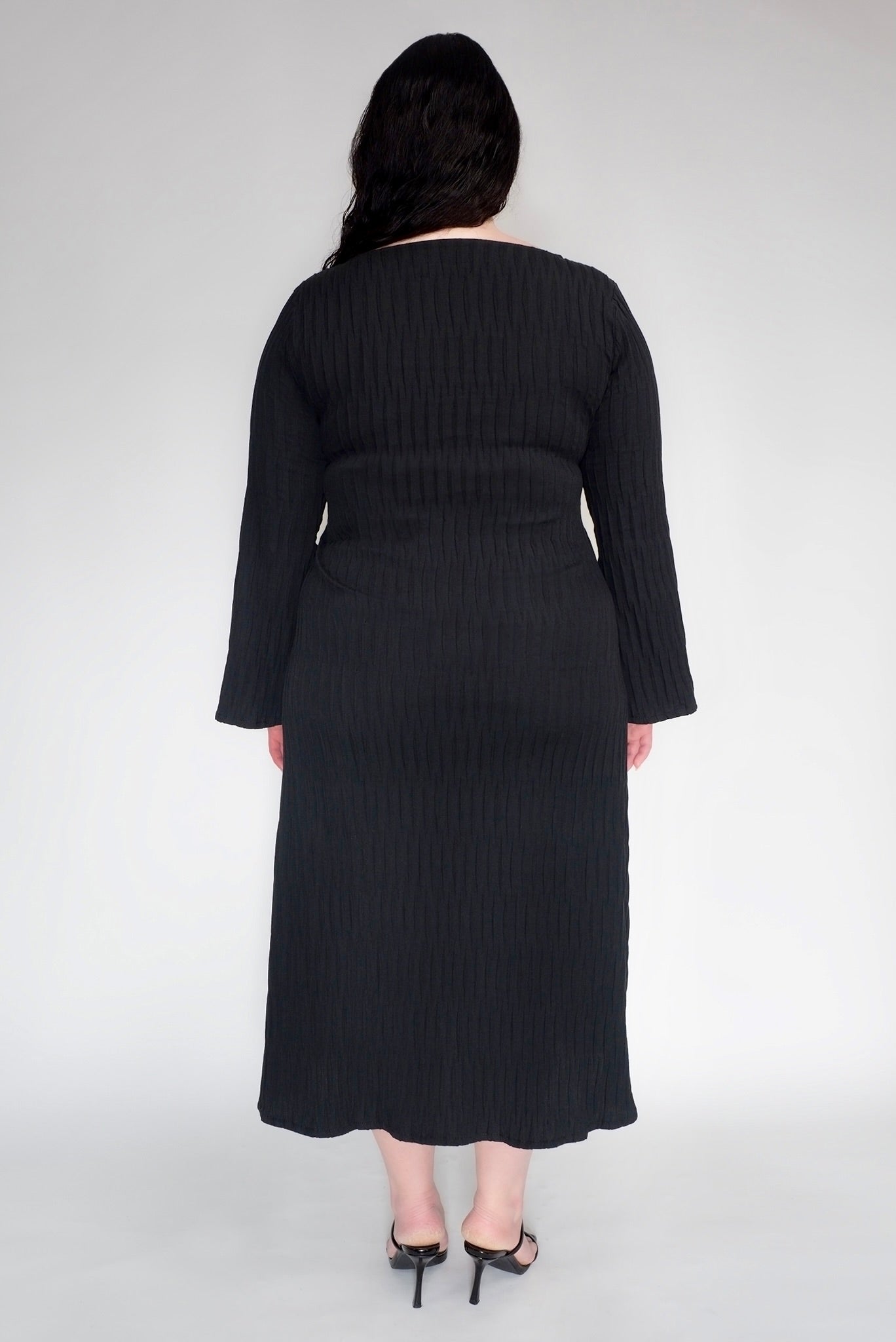 DRIZZLE LONG SLEEVED DRESS [ Black Cotton, Crinkled Texture ] (Copy) –  keegan