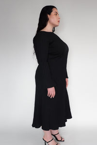 DRIZZLE LONG SLEEVED DRESS [ Black Cotton, Crinkled Texture ] (Copy)
