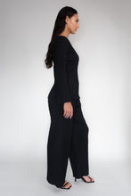 DRIZZLE LONG SLEEVED TOP [ Black Cotton, Crinkled Texture ]