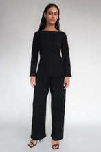 DRIZZLE LONG SLEEVED TOP [ Black Cotton, Crinkled Texture ]