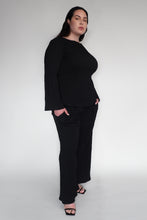 DRIZZLE LONG SLEEVED TOP [ Black Cotton, Crinkled Texture ]