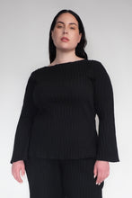 DRIZZLE LONG SLEEVED TOP [ Black Cotton, Crinkled Texture ]