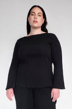 DRIZZLE LONG SLEEVED TOP [ Black Cotton, Crinkled Texture ]