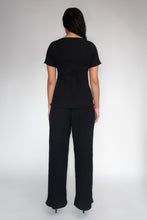 DRIZZLE SHORT SLEEVED TOP [ Black Cotton, Crinkled Texture ]