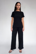 DRIZZLE SHORT SLEEVED TOP [ Black Cotton, Crinkled Texture ]