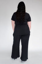 DRIZZLE PANTS [ Black Cotton, Elasticated, High Waisted, Crinkled Texture ]