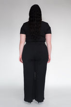 DRIZZLE PANTS [ Black Cotton, Elasticated, High Waisted, Crinkled Texture ]