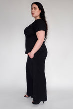 DRIZZLE PANTS [ Black Cotton, Elasticated, High Waisted, Crinkled Texture ]