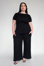 DRIZZLE SHORT SLEEVED TOP [ Black Cotton, Crinkled Texture ]